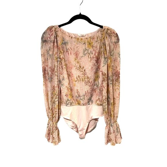 Revolve Tularosa Janet Pink Floral Bodysuit SMALL Boho Fairy Romantic Feminine - Picture 1 of 10